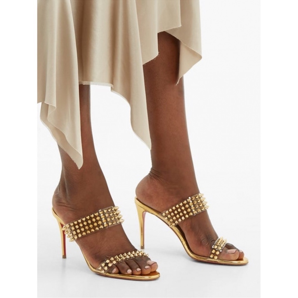 Christian Louboutin PVC Gold Spiked Heels Pumps (Authentic, Rare) 39